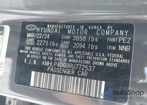 2024 Hyundai Elantra Limited z USA, uszkodzony, nr VIN KMHLP4DG9RU772537